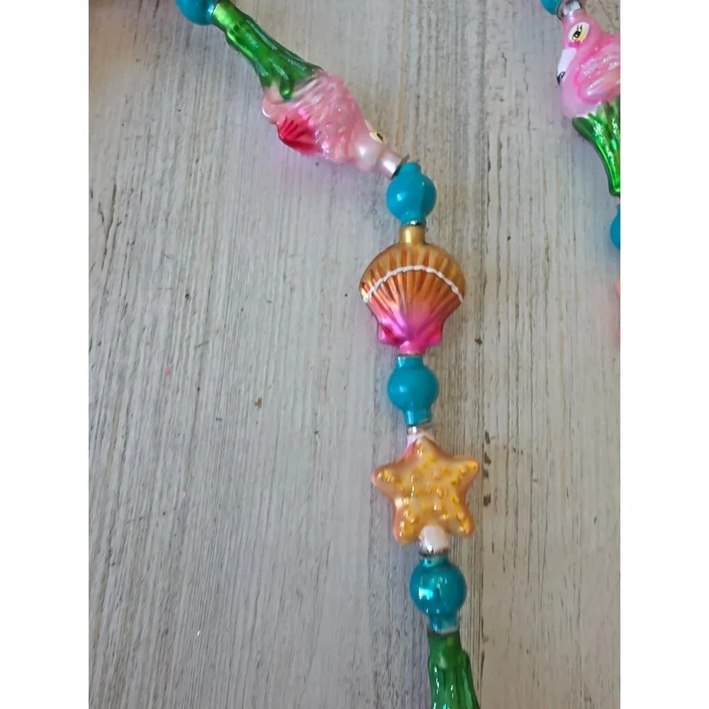 Vintage radko flamingo‎ keys shell Garland glitter pink tropical Xmas tree